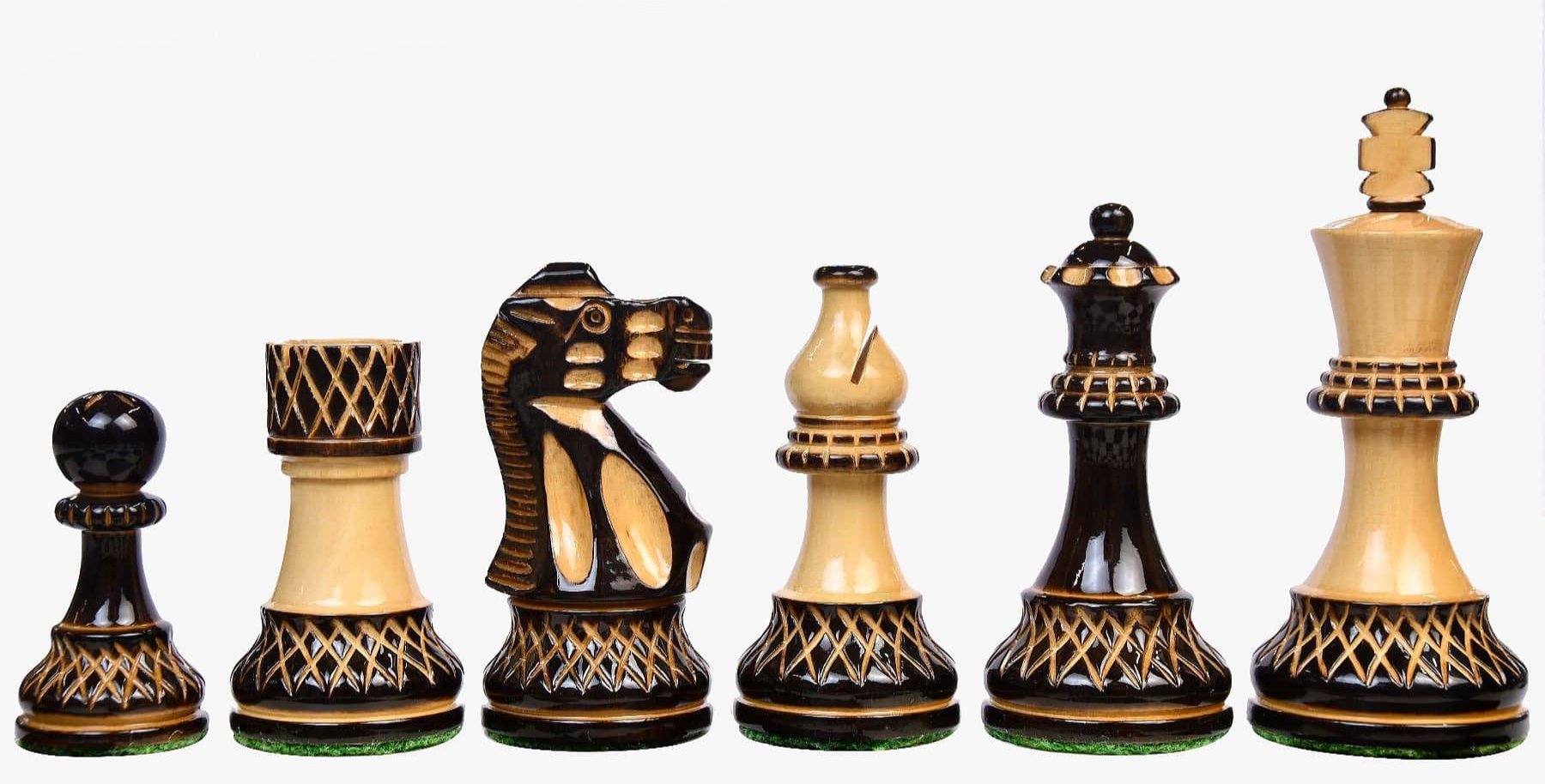 Handcrafted Chess Pieces<br> in Burnt Boxwood