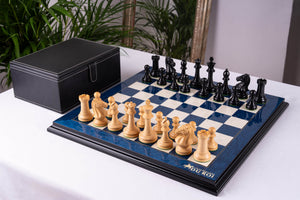 Chess Set Blue Céleste <br>in Ash Burl