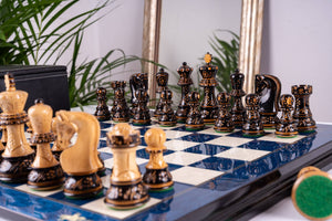 Chess Set Blue Impérial <br>in Ash Burl