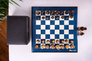 Chess Set Blue Impérial <br>in Ash Burl