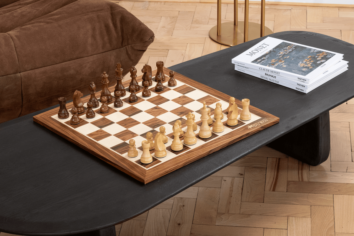 Amber Chess Set Crafted in Mahogany Wood — interior view 2