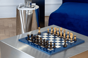 Royal Blue Chess Set Crafted in Ash burr — interior view 2