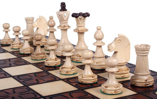 Pyrographed Chess Set <br>Crafted in Maple and Hornbeam