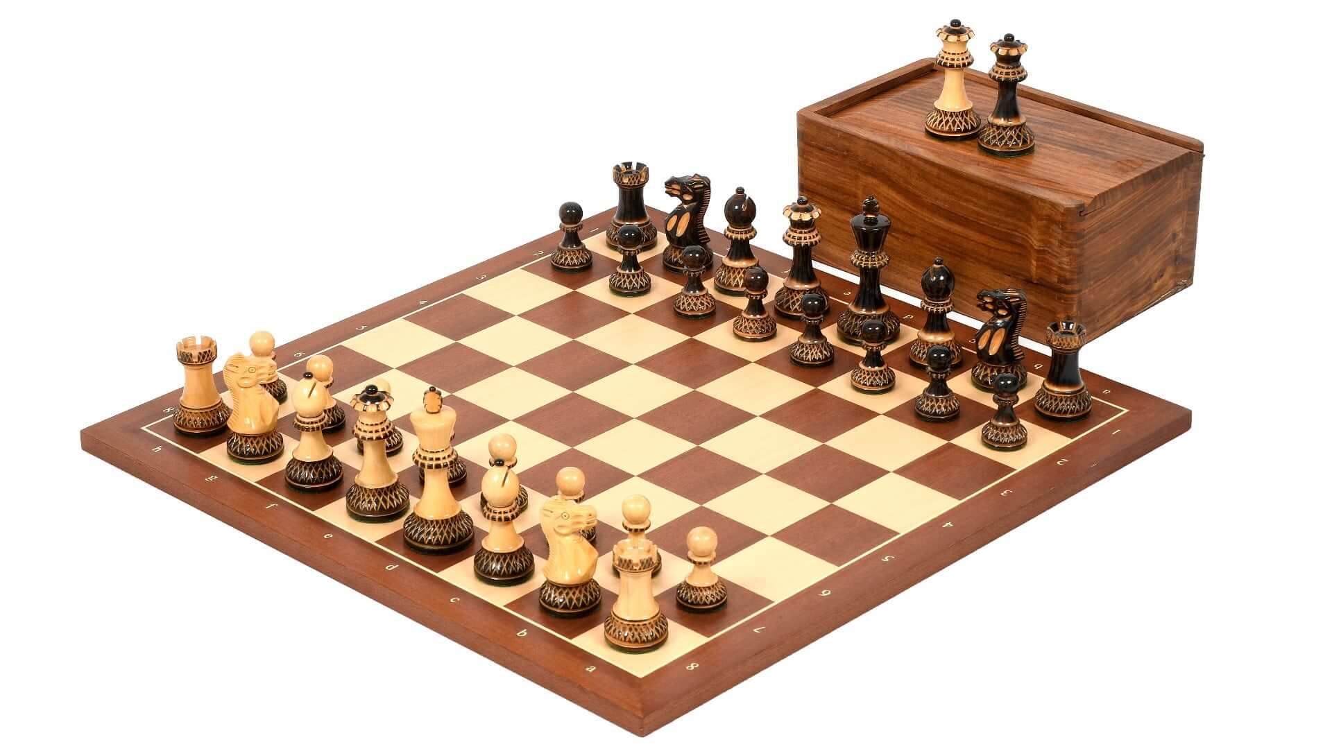 'Bourgeois' Chess Set <br>Crafted in Burnt Boxwood