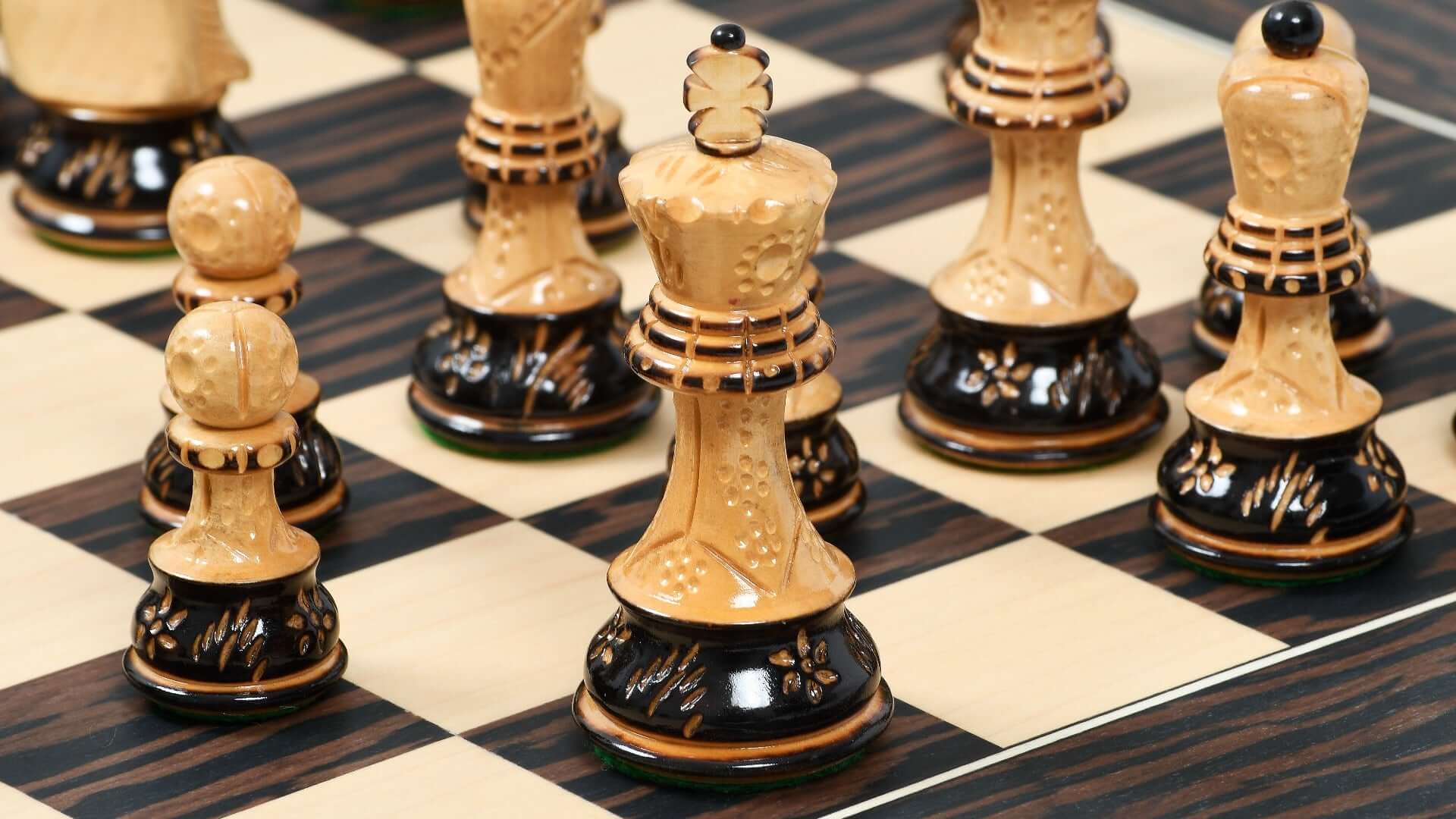 'Ornate' Chess Pieces <br>Crafted in Burnt Boxwood