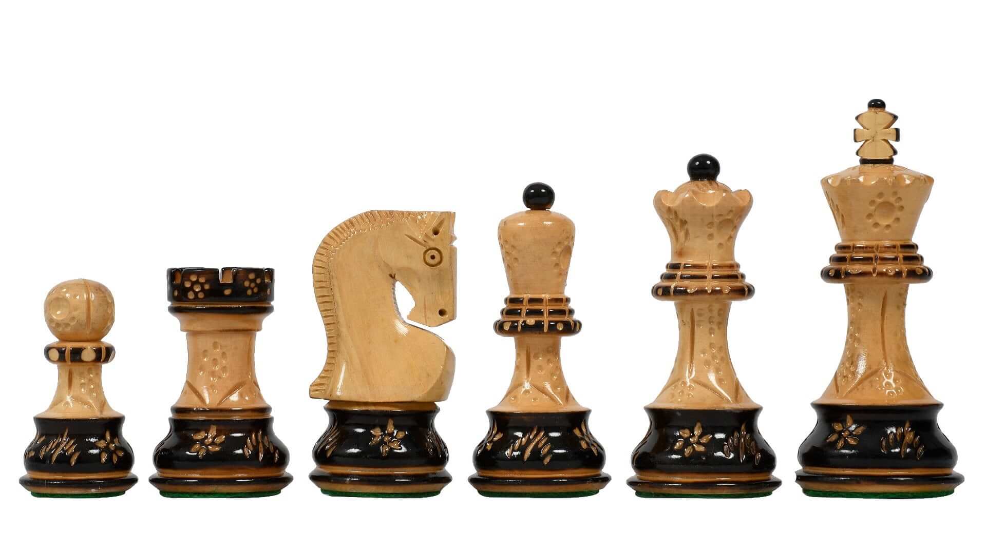 'Ornate' Chess Pieces <br>Crafted in Burnt Boxwood